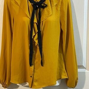 Haute Monde Mustard Blouse with Black Tie